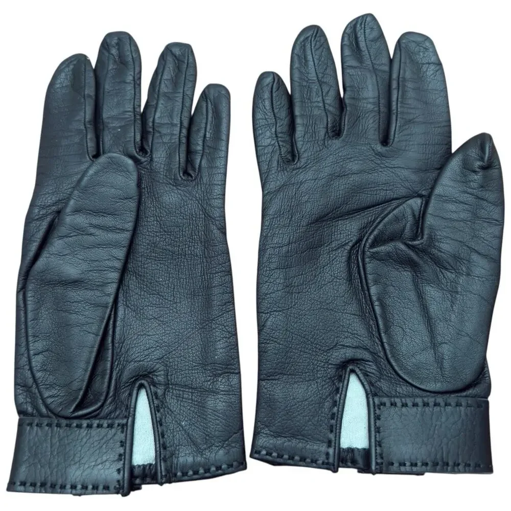 Hermes Women's Leather Gloves In Black Size 7.5